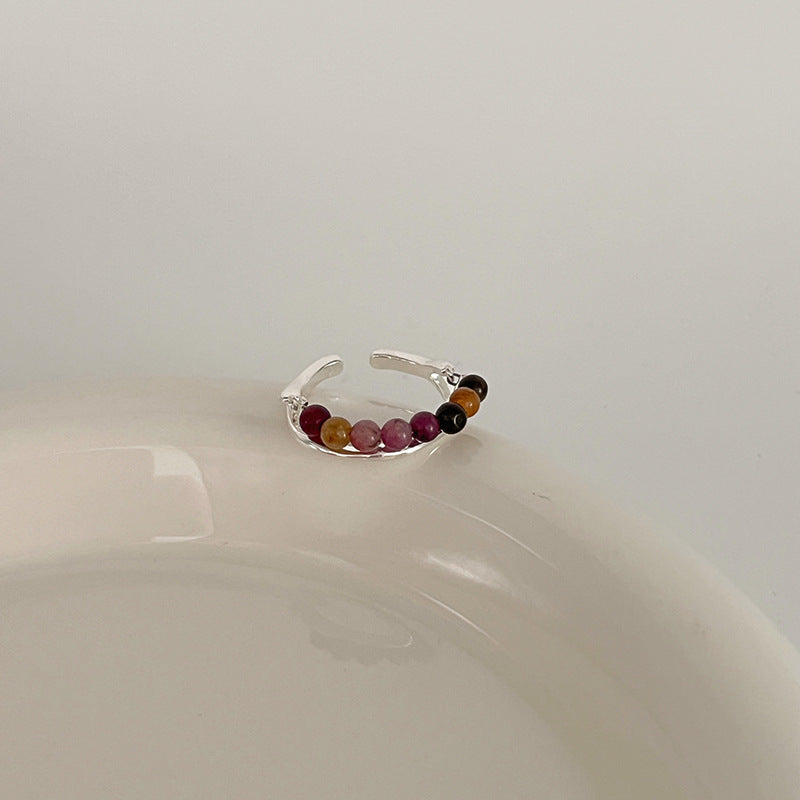 Color Crystal Beaded Ring Niche Design High-grade Finger Ring Light Luxury Elegant All-match Ring Accessories