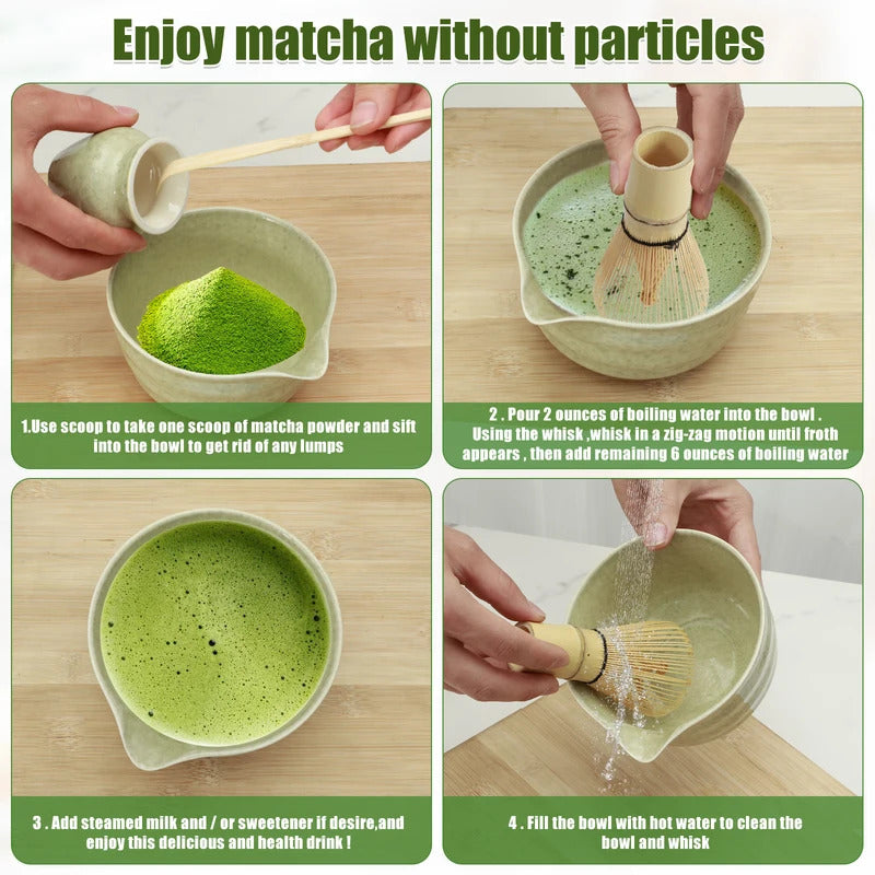 4Pcs Matcha Whisk Set Elegant Matcha Tea Set Reusable Matcha Making with Ceramic Matcha Bowl Matcha Whisk Holder for Tea Lovers