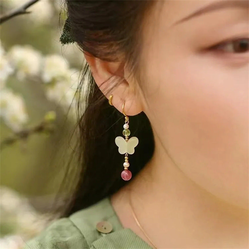 Antique Cheongsam Butterfly Earrings Hanfu Earrings Accessories Butterfly New Chinese Long Earrings Hook