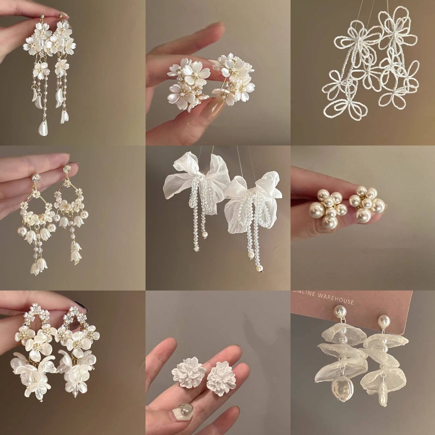 Silver Needle Inlaid with Diamonds and Pearls Flower Tassel Earrings Niche Style Atmosphere Earrings Fashionable Light Luxury High-end Earrings