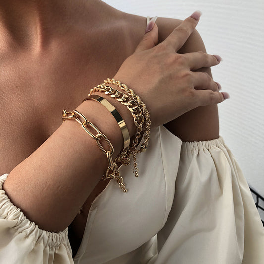New Exaggerated Alloy Thick Chain Multi-layer Bracelet for Women European and American Fashion Gold Bangle