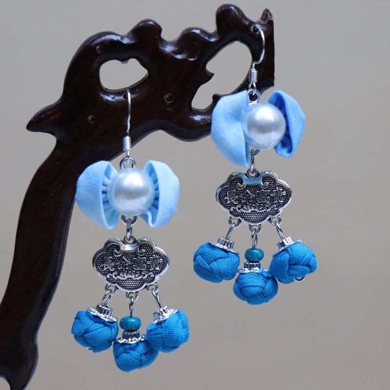 Ethnic style blue tie-dye earrings hand-woven tie-dye earrings travel companion gift
