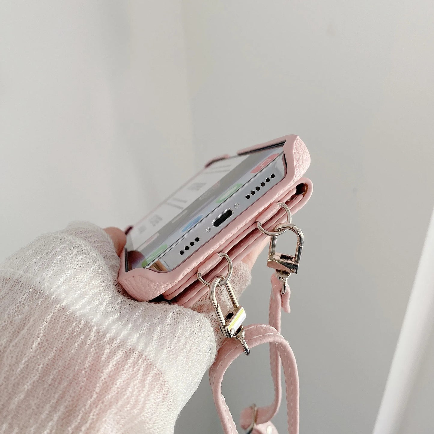 Ring Holder Mirror Card Slot Case For iPhone 13 12 Mini 16E 16 15 14 11 Pro XS Max 8 Plus Crossbody Wallet Lanyard Leather Cover