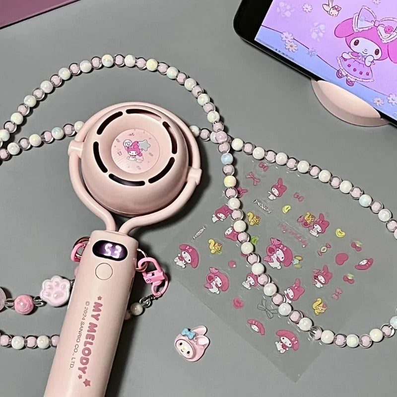10000 Ma Sanrio Usb Folding Handheld Mini Fan Kuromi Pachacco Portable Hanging Neck Fan Bladeless Ultra-quiet Strong Breeze Fans