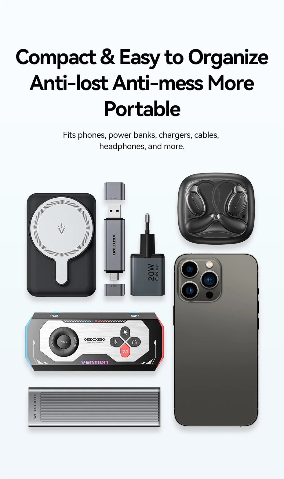 Vention Power Bank Case for iPhone 16 15 14 Xiaomi Earphone Waterproof Phone Pouch Powerbank Storage Bag Mobile Phone Accessorie