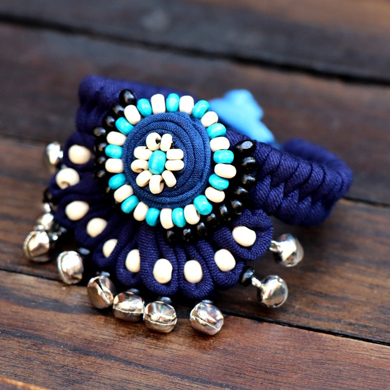 Blue Tie Dye Cloth Bracelet Dali Lijiang Hot Sale Hand-stitched Flower Fabric Bracelet Bracelet