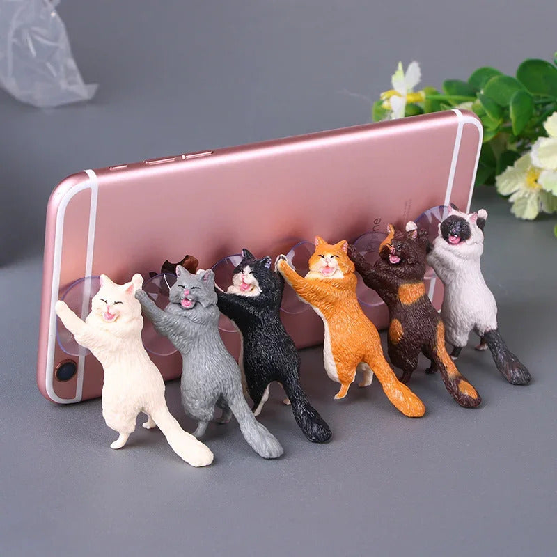 Cute Cat Phone Holder Tablets Desk Sucker Support Resin Mobile Phone Stand Holder Sucker Design Animal Holder for Smartphone