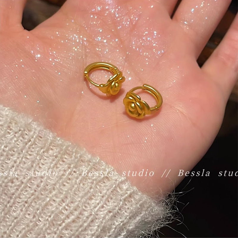 925 Silver Needle Hong Kong Style Retro Metal Earrings Women's High-Grade Geometric Simple Bracelet Ear Clip All-Match Exaggerated Commuter Earrings