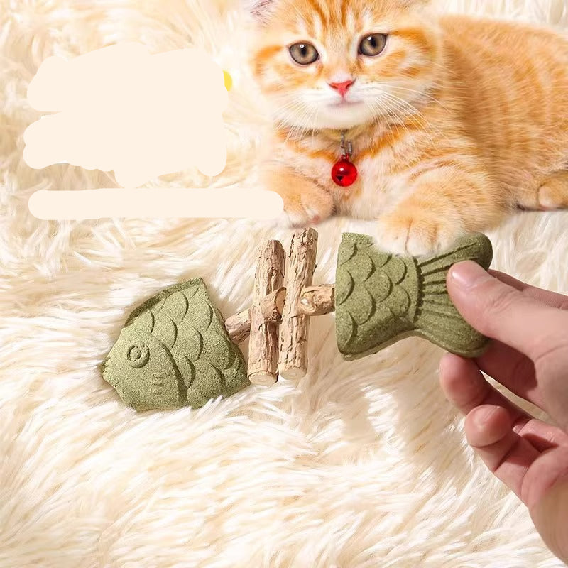 Cat Toy Fish Bone Wooden Polygonum Teething Stick Realistic Fish Teeth Cleaning Stick Self-Entertainment Toy Creative Grilled Fish Teaser Stick