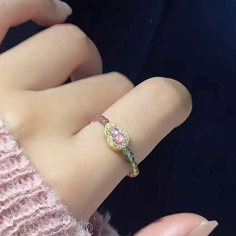 Natural Color Tourmaline Gourd Ring for Women, Niche Design, Non-Fading Crystal Ring, Light Luxury High-End Feel Hand Jewelry