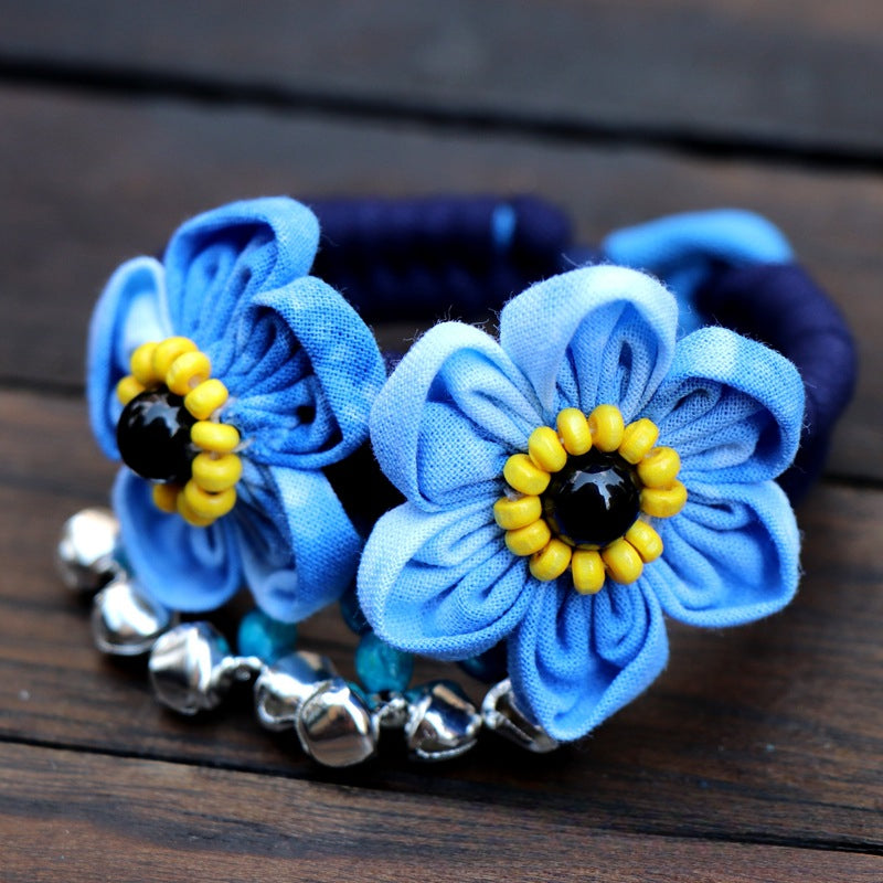 Blue Tie Dye Cloth Bracelet Dali Lijiang Hot Sale Hand-stitched Flower Fabric Bracelet Bracelet