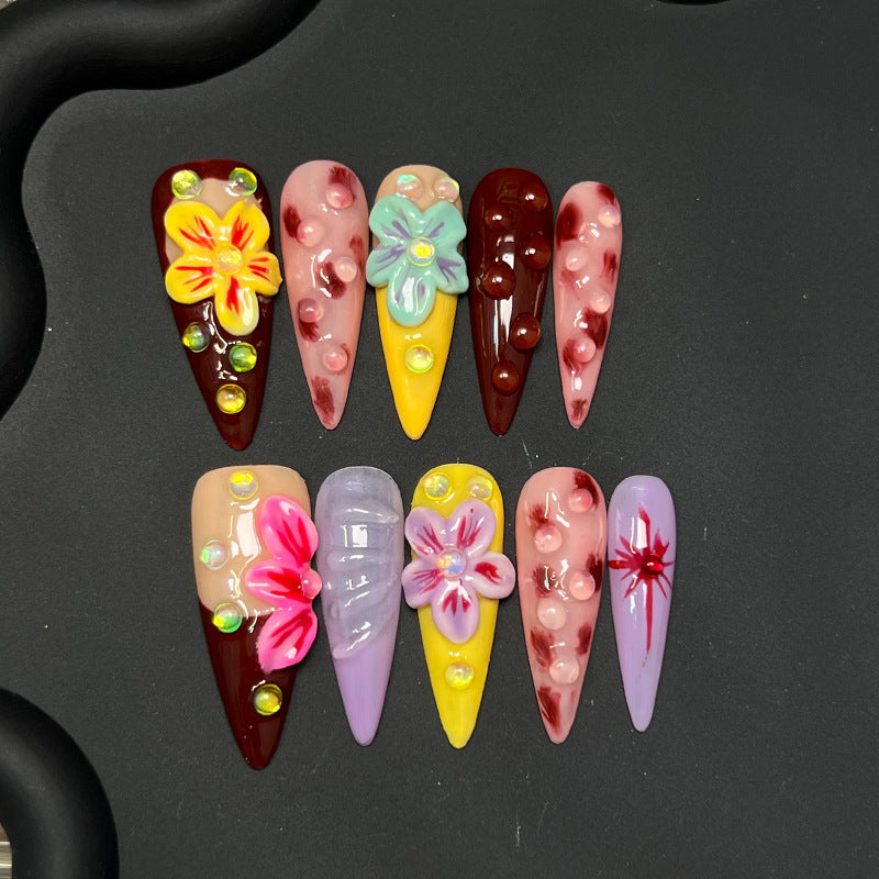 Enyue [Cross-Border Hot-Selling Item] European and American Clear Floral Carved Hand-Painted High-End Pure Handmade Nail Stickers