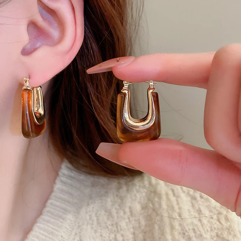 Green Pink Transparent Resin Earrings For Women Girls Geometric Irregular Stud Earrings 2023 New Trendy Ear Jewelry for Party