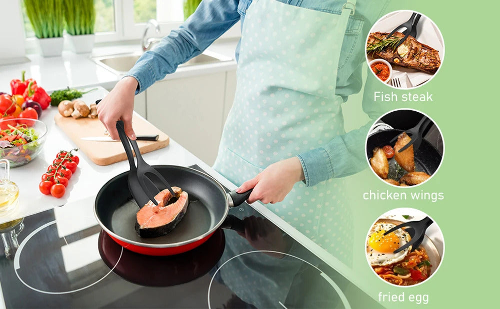 2 in 1 Grip Flip Spatula Clamp Egg Pancake Fish French Toast Omelette Making Non Stick Home Kitchen Cooking Turner Tool