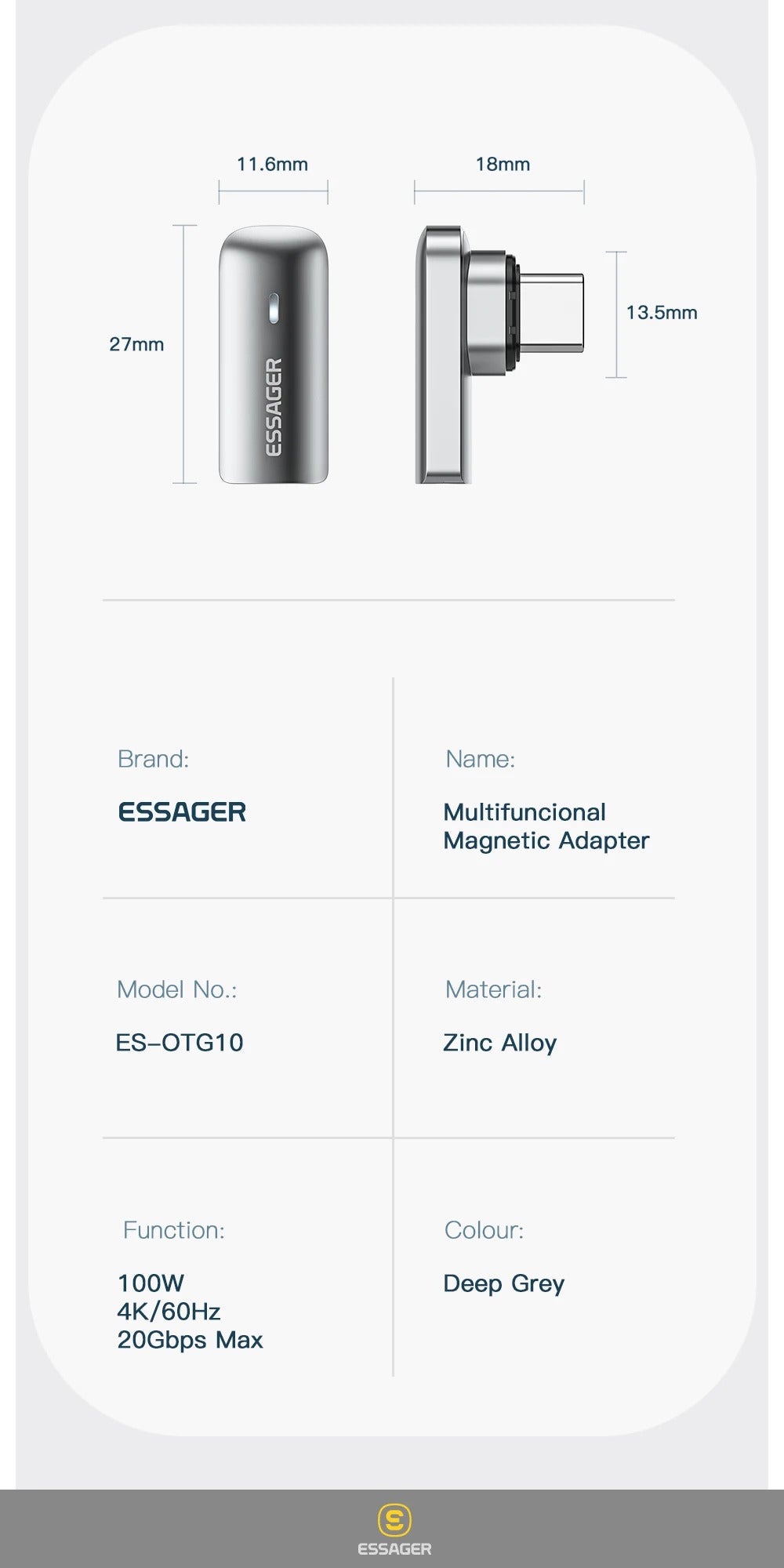 Essager PD 100W Magnetic USB C OTG Adapter Fast Charging Type C Magnet Connector 20Gbp Data Sync 4K@60Hz For Macbook Laptop