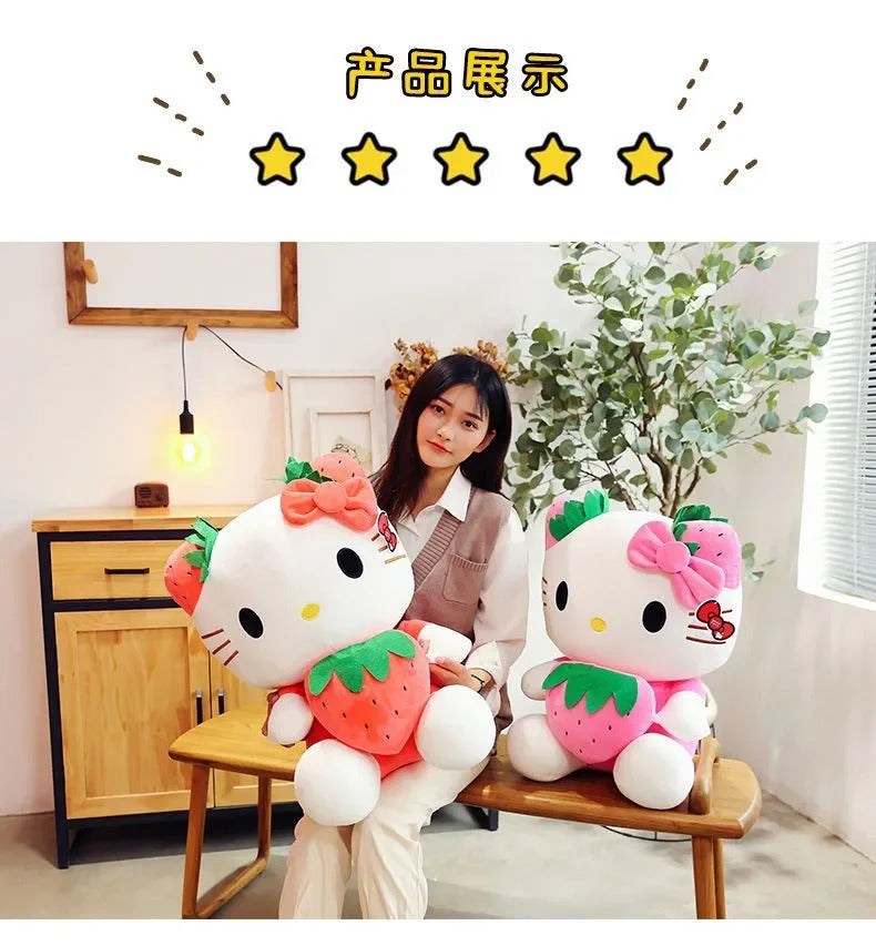 22cm Sanrio KT Cat Plush Toys Kawaii Strawberry KT Cat Plush Doll Home Decor Plushie Toy Girl Birthday Gift