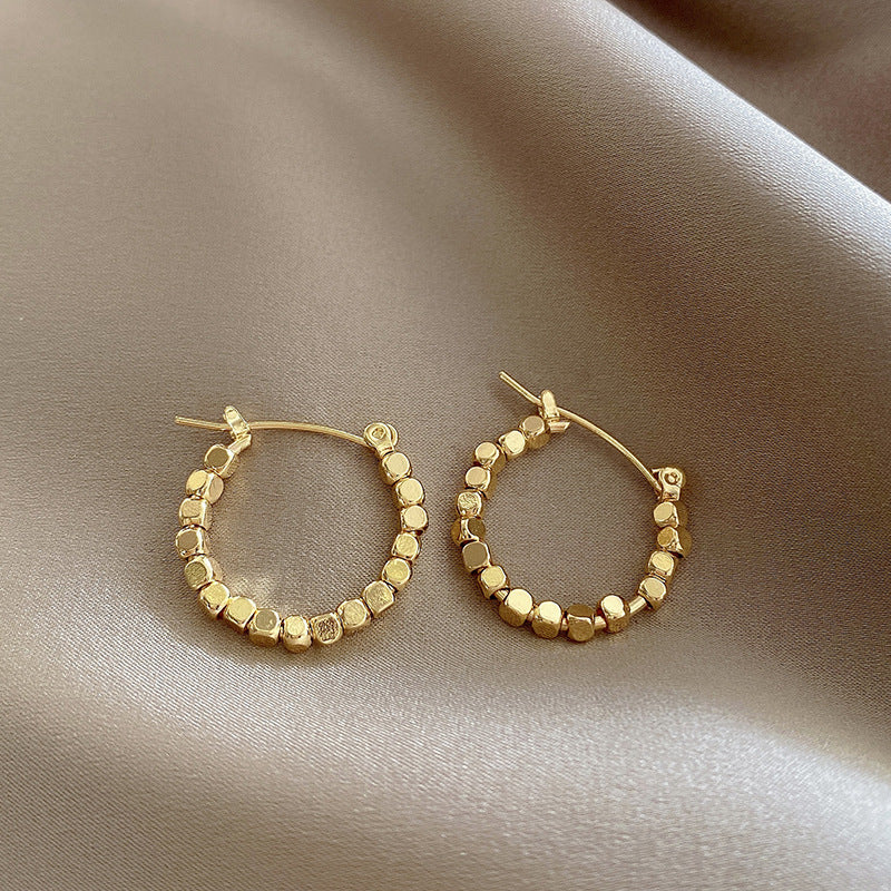 925 Silver Needle Hong Kong Style Retro Metal Earrings Women's High-Grade Geometric Simple Bracelet Ear Clip All-Match Exaggerated Commuter Earrings