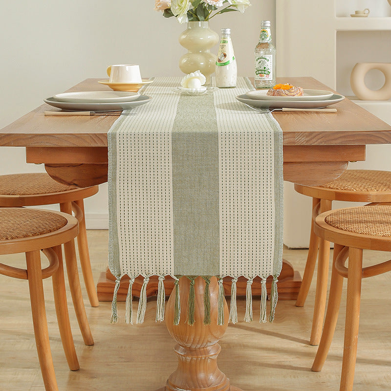Cross-Border Trade Supply American Style Table Runner Cotton Linen Tablecloth Handmade Tassel Coffee Table Mat Home Long Table Decoration Cloth