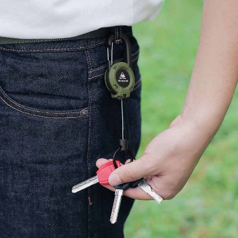 Outdoor Tactics Can Buckle Retractable Buckle Steel Wire Rope Multi-Functional Keychain Camping High Rebound Anti-Separation Rope Pull Peels