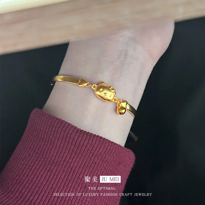9999 24K real gold store same style gold women's bracelet sexy cat bell series party jewelry