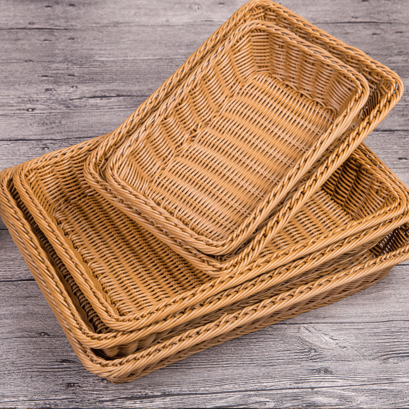 ✅Fruit Basket Bread Basket Supermarket Hotel Display Basket Display Basket Handmade Storage Basket Rattan Woven Basket Imitation Rattan Weaving