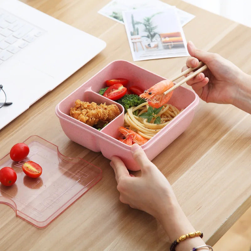 1100ML Lunch Box For Kids School Adults Office Wheat Straw Microwave Picnic Storage Portable Big Bento Box With Spoon Chopsticks