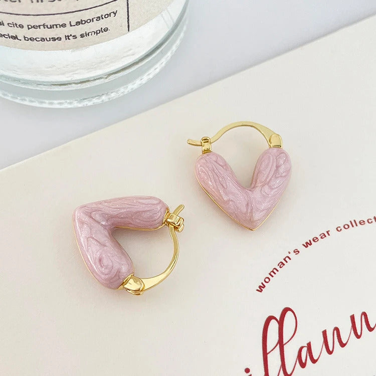 Colorful Heart Ear Buckle 2024 New Korean Fashion Women's Earring Precious Hoop Earrings Gold Plating Jewelries Girl Gifts