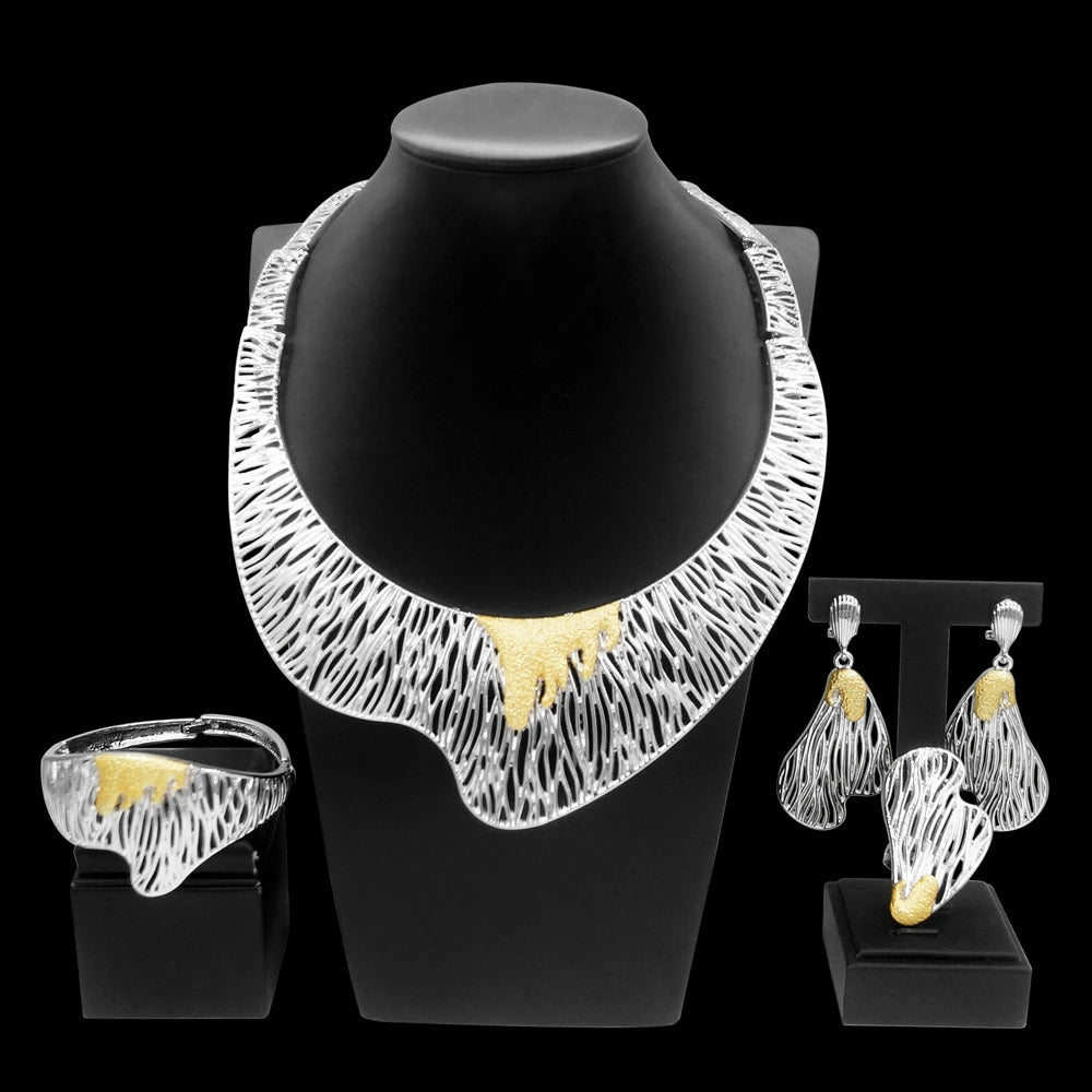 Women Jewelry Set Nigeria Style Italian Round Design Necklace Chian Earrings Bangle Bracelet Ring