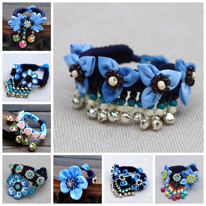 Blue Tie Dye Cloth Bracelet Dali Lijiang Hot Sale Hand-stitched Flower Fabric Bracelet Bracelet