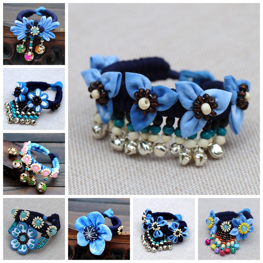 Blue Tie Dye Cloth Bracelet Dali Lijiang Hot Sale Hand-stitched Flower Fabric Bracelet Bracelet