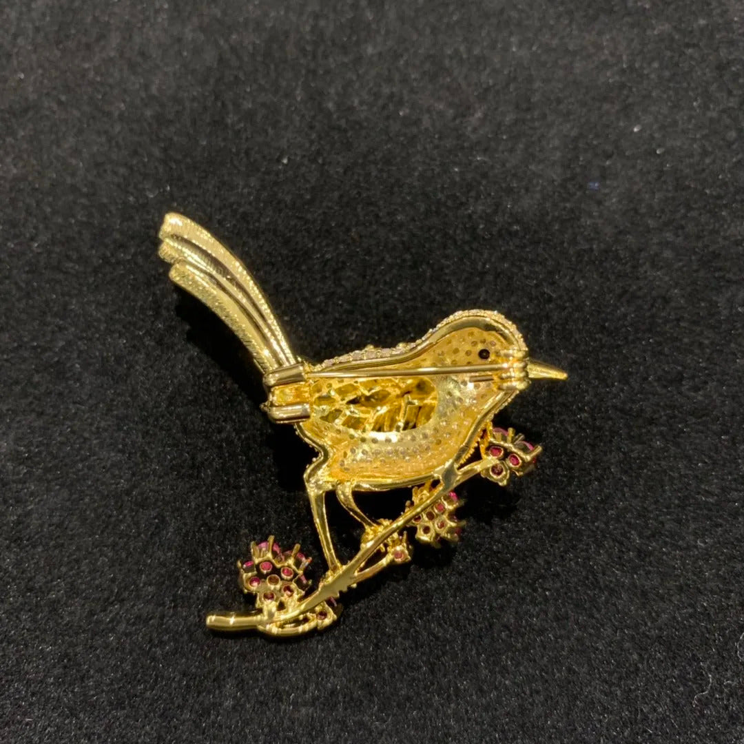 copper with cubic zircon birds brooch pin pink yellow multi color single double birds fashion women & men jewelry free shipping