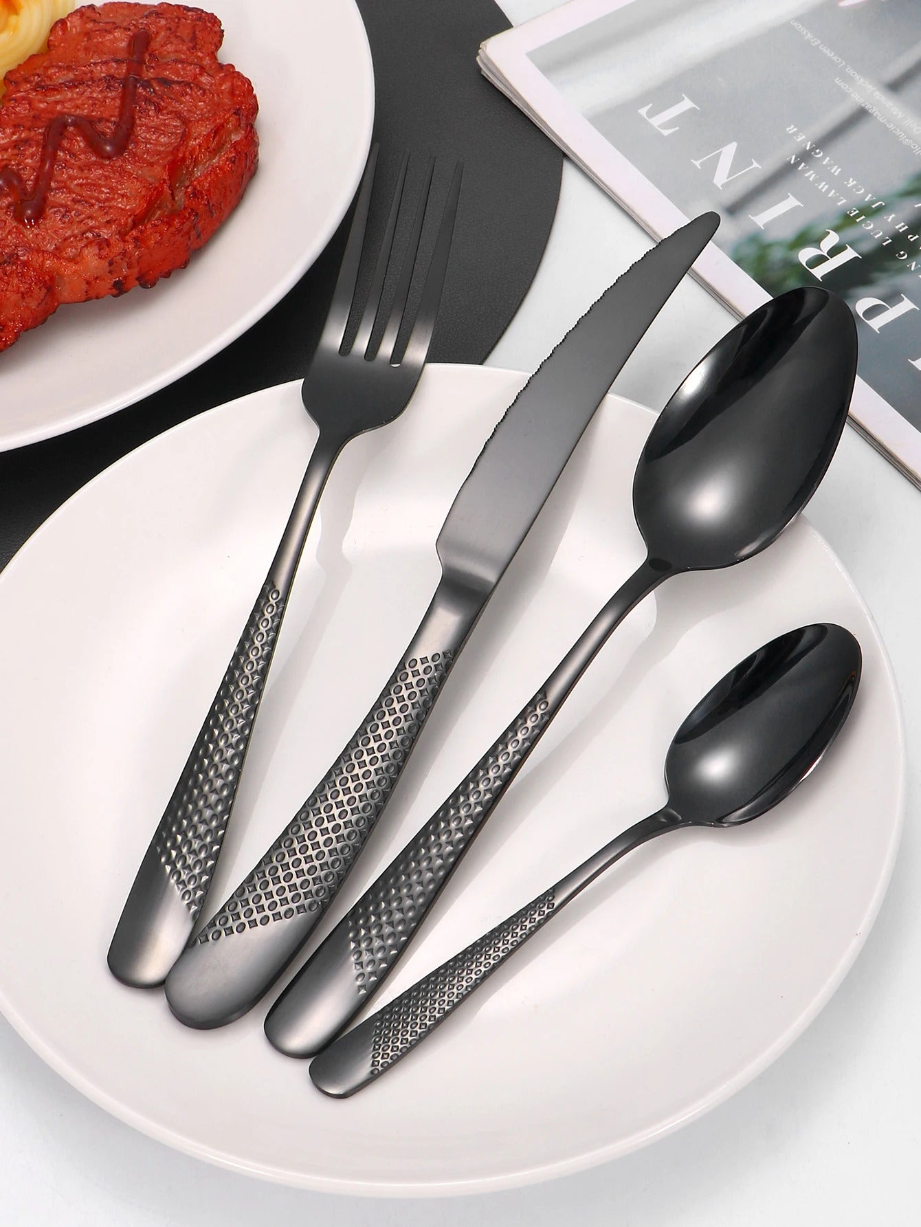 24pc Stainless steel tableware star steak knife and fork dessert fork spoon family suits