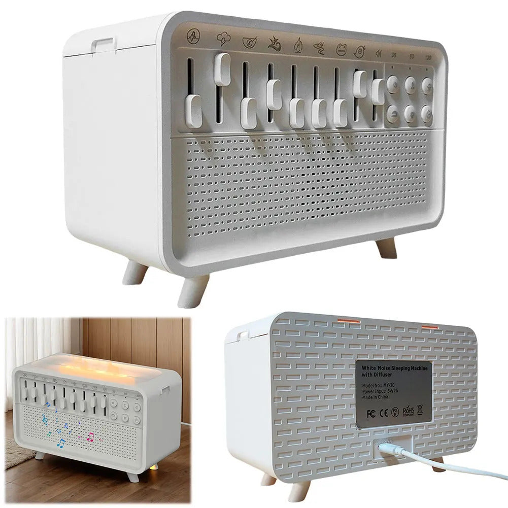 Bluetooth White Noise Machine with Essential Oil Diffuser Humidifier & Night Light 8 Natural Sounds BT Speaker for Sleep Therapy