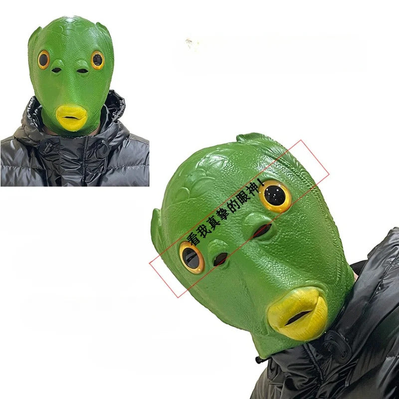 Hip Hop Animal Green Head Fish Mask Head Cover Halloween Green Fish Man Green Fish Head Monster Mask Performance Head Jewelry