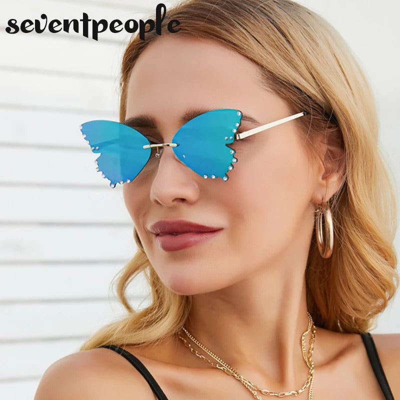 Diamond Butterfly Sunglasses Women 2023 Luxury Brand Designer Fashion Rimless Sun Glasses For Female Unique Party Shades Eyewear