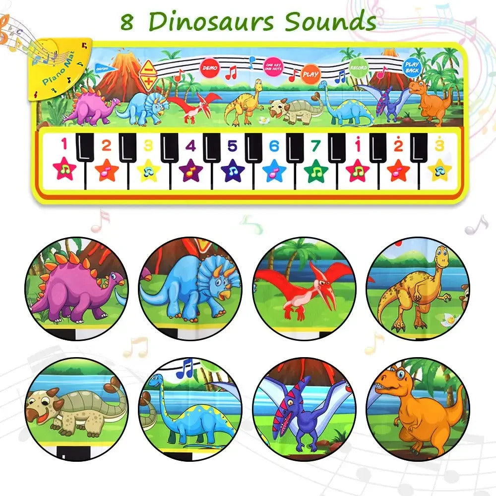 110x36cm Musical Piano Mat Toddle Mat Musical Carpet Toddlers Keyboard with 8 Dinosaur Sounds Baby Mat Educational Toys for Kids
