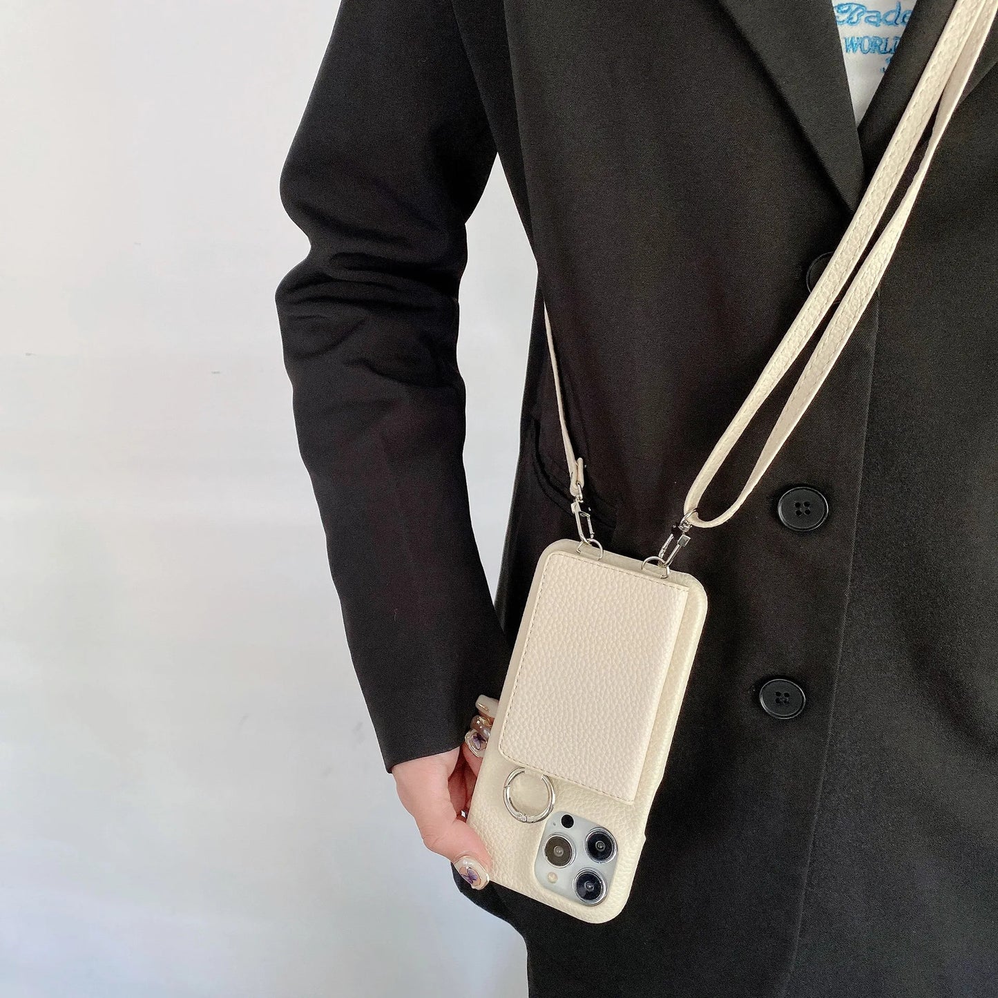 Ring Holder Mirror Card Slot Case For iPhone 13 12 Mini 16E 16 15 14 11 Pro XS Max 8 Plus Crossbody Wallet Lanyard Leather Cover