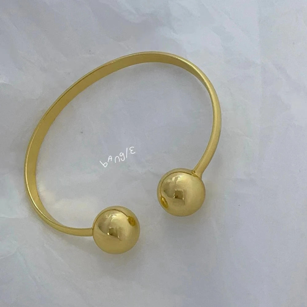5PCS, Double Ball Open Cuff Bangles For Women Trendy Gold Plated Party Jewelry