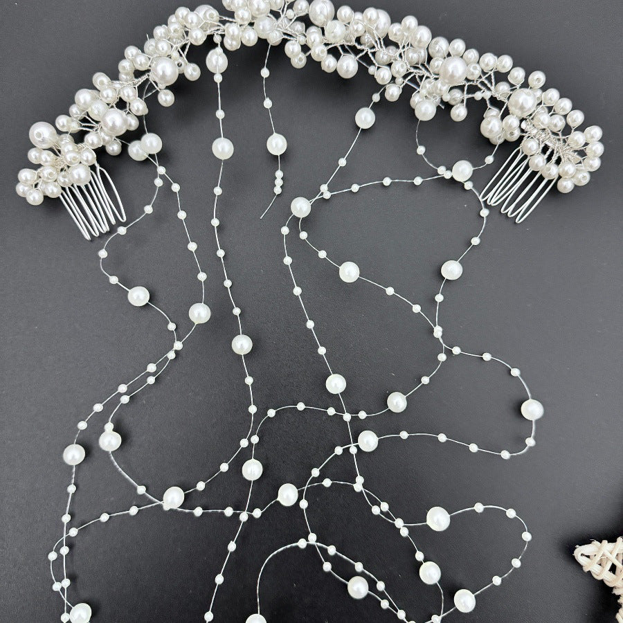 European and American Bride New Hair Accessories Handmade Pearl Headpiece Tassel Insert Comb Wave Hairband Flower Wreath Wedding Hair Comb Accessories