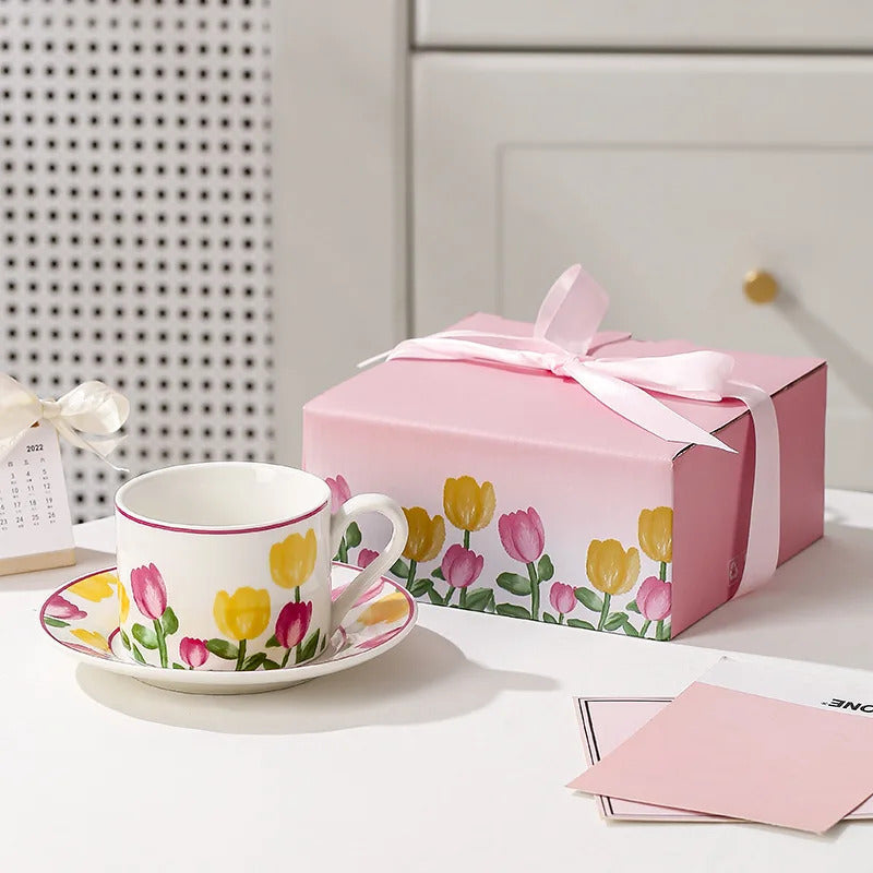 Cute Coffee Cup Set Flower Creative Coffee Cup Korean Style Good Looking Afternoon Tea Coffee Cup A Good Choice For Giving Gift