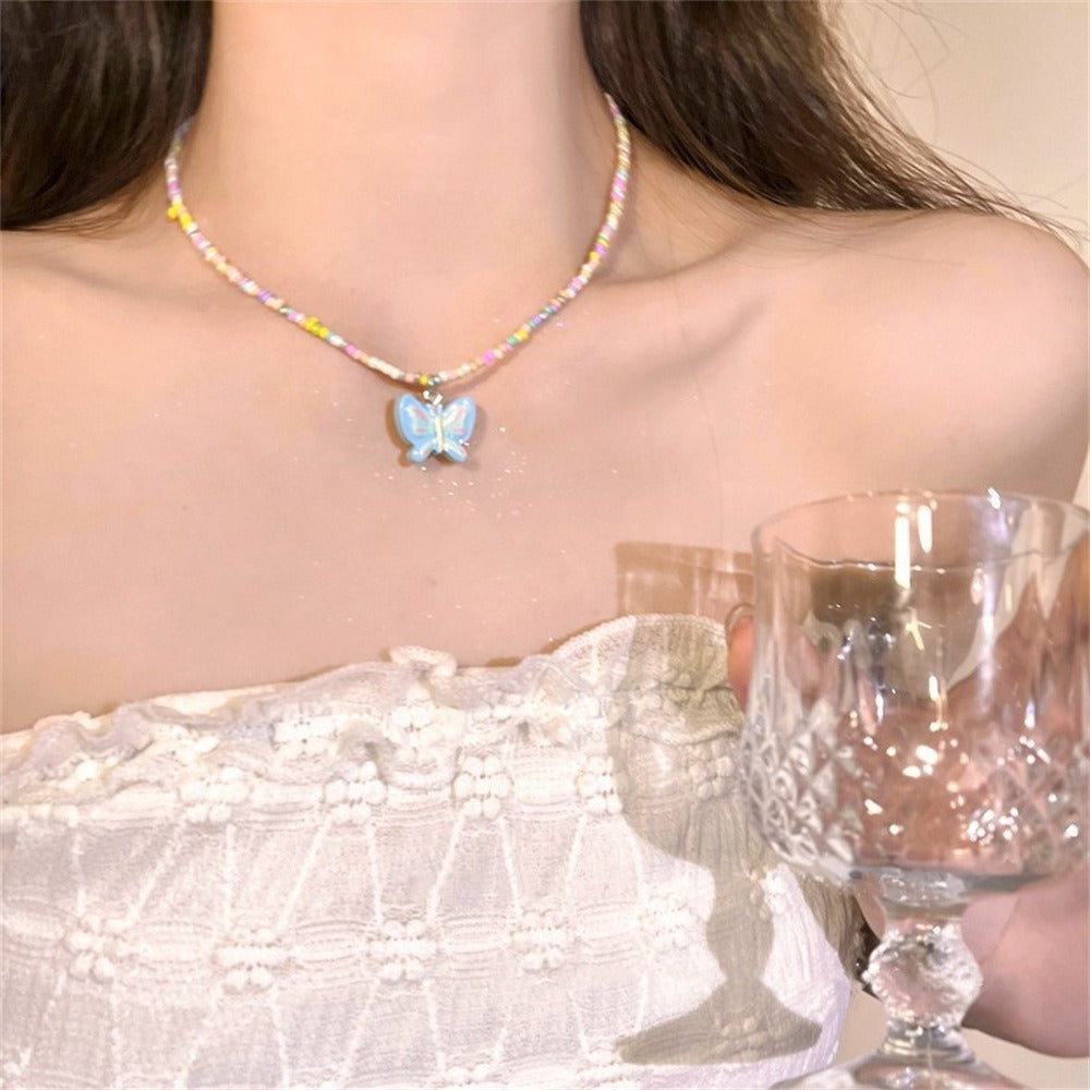 Candy-Colored Dopamine Necklace for Women All-Match Special-Interest Design Beaded Clavicle Chain Sweet Cool Hot Girl Necklace Online Influencer Jewelry