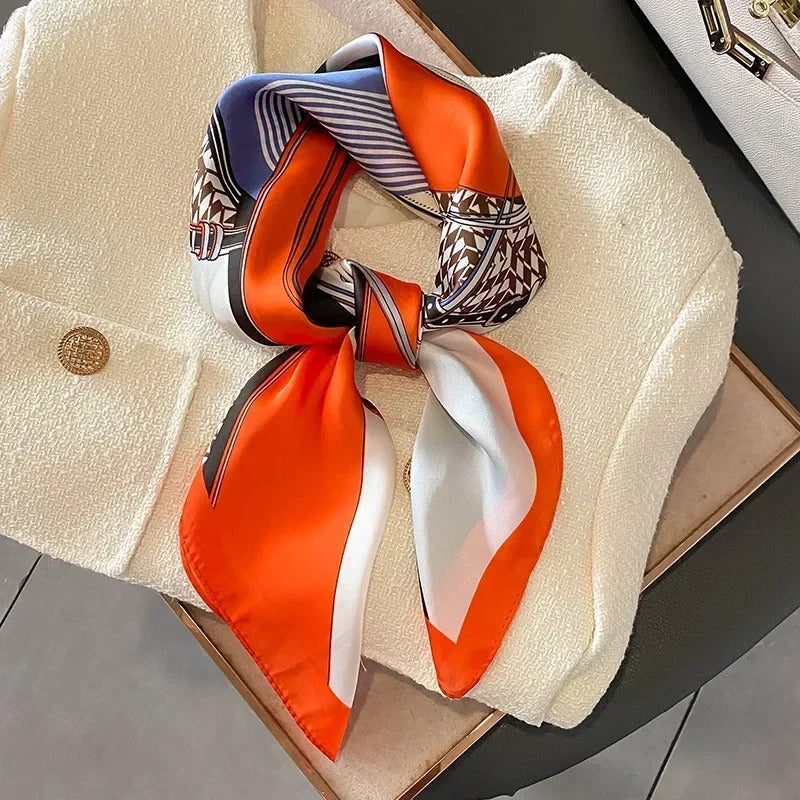 Luxury Design 70*70cm Horse Print Silk Square Scarf Women Soft Satin Hairband Neckerchief Office Hijab Headband Foulard Gift