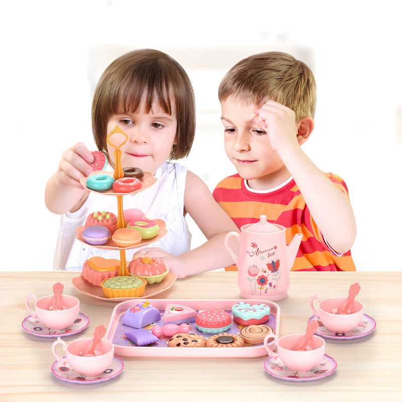DIY Simulation Tea Food Cake Set Play House Kitchen Afternoon Tea Game Toys Gifts Pretend Play Toy For Children Kids Girls Gift