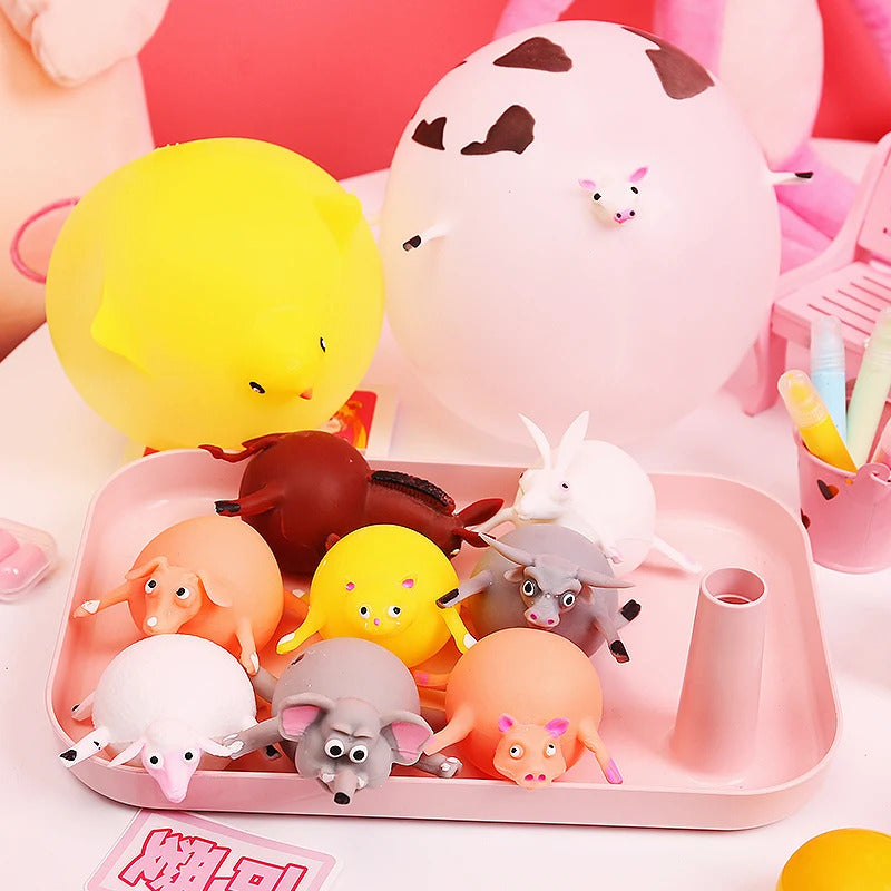 Creative soft rubber inflatable chicken hippo pop up animal blow Balloon animal Stress Relief squeeze toy prank gift