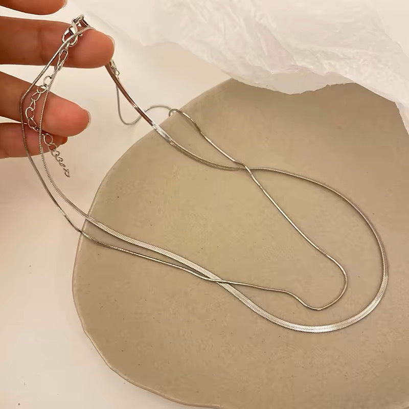 Titanium Steel No Fading! Double Layer Twin Snake Bone Fine Necklace Female Special-Interest Design High-Grade Sensory Chain Lock Sweet Cool Bone Chain