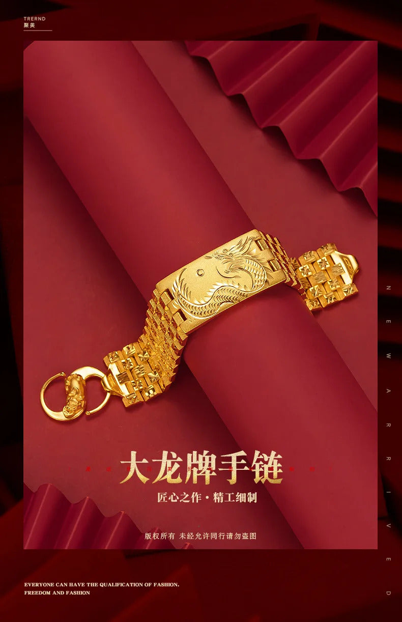 9999 24K  real gold store, same style gold bracelet for men and women, powerful and exquisite jewelry