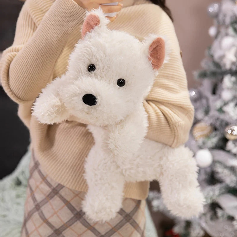 Kawaii Fluffy Hair West Highland Dog White Terrier Plushie Soft Puppy Plush Toy Stuffed Lifelike Animal Appease Doll Pillow