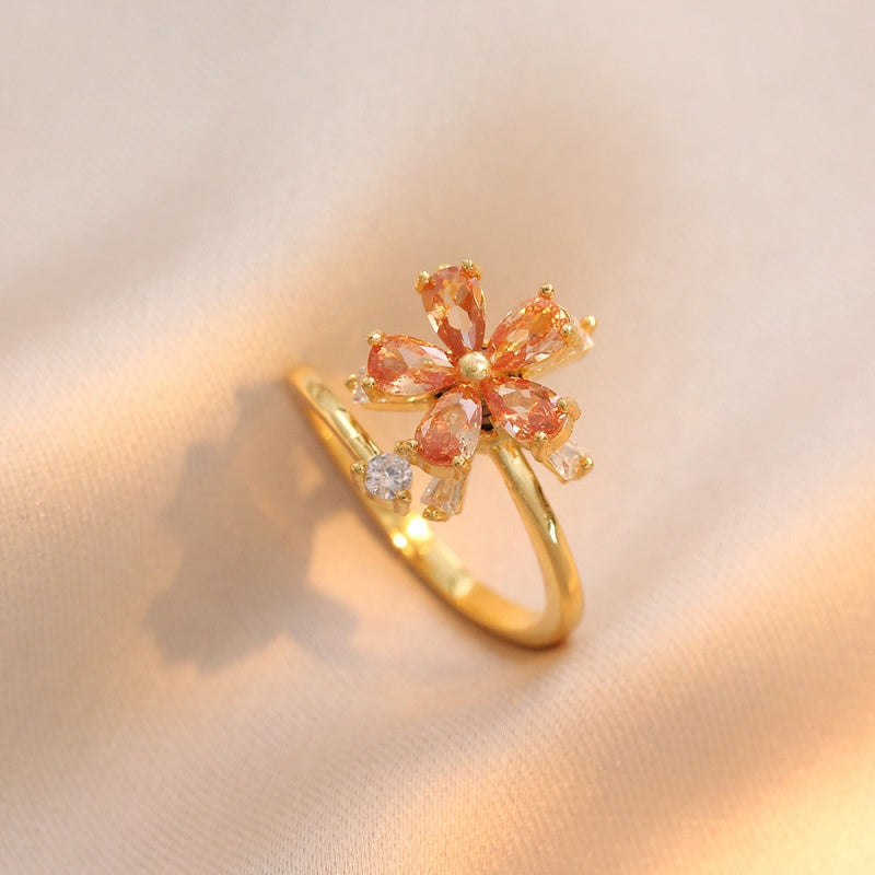 Rotating Ring for Women with Micro Paved Zircon, Elegant and Minimalist Style, Versatile Full Diamond Round Clover Ring Jewelry