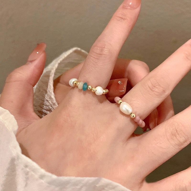 Color Crystal Beaded Ring Niche Design High-grade Finger Ring Light Luxury Elegant All-match Ring Accessories