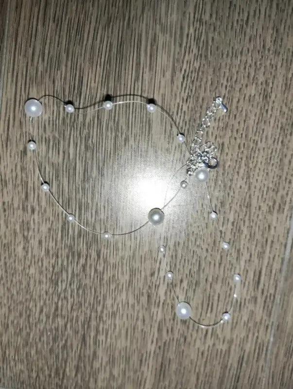 Imitation White Pearl Beaded Chain Necklace Elegant Jewelry for Women